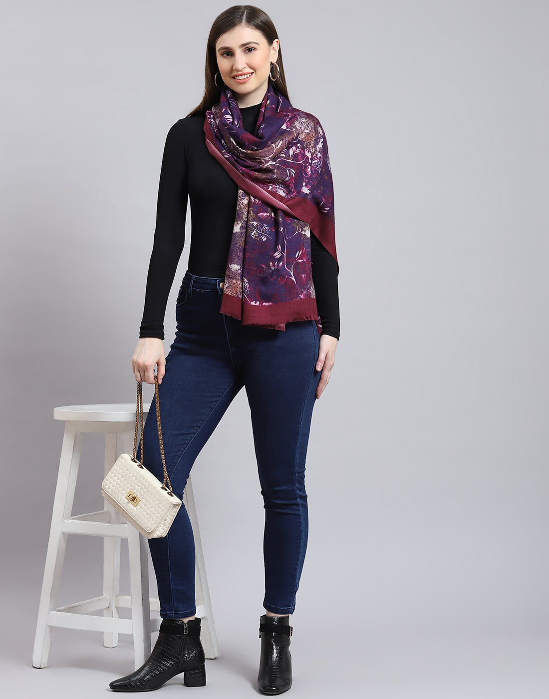 Women Purple Printed Shawl