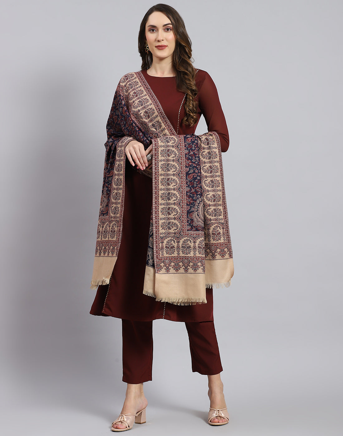 Women Navy Blue Self Design Shawl