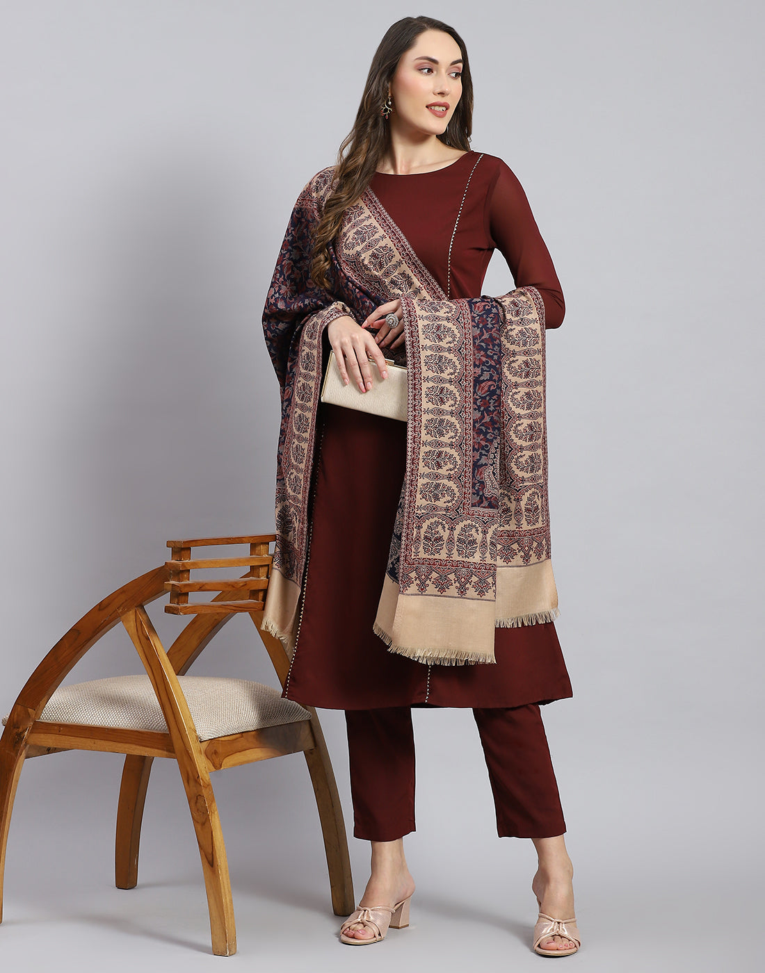 Women Navy Blue Self Design Shawl