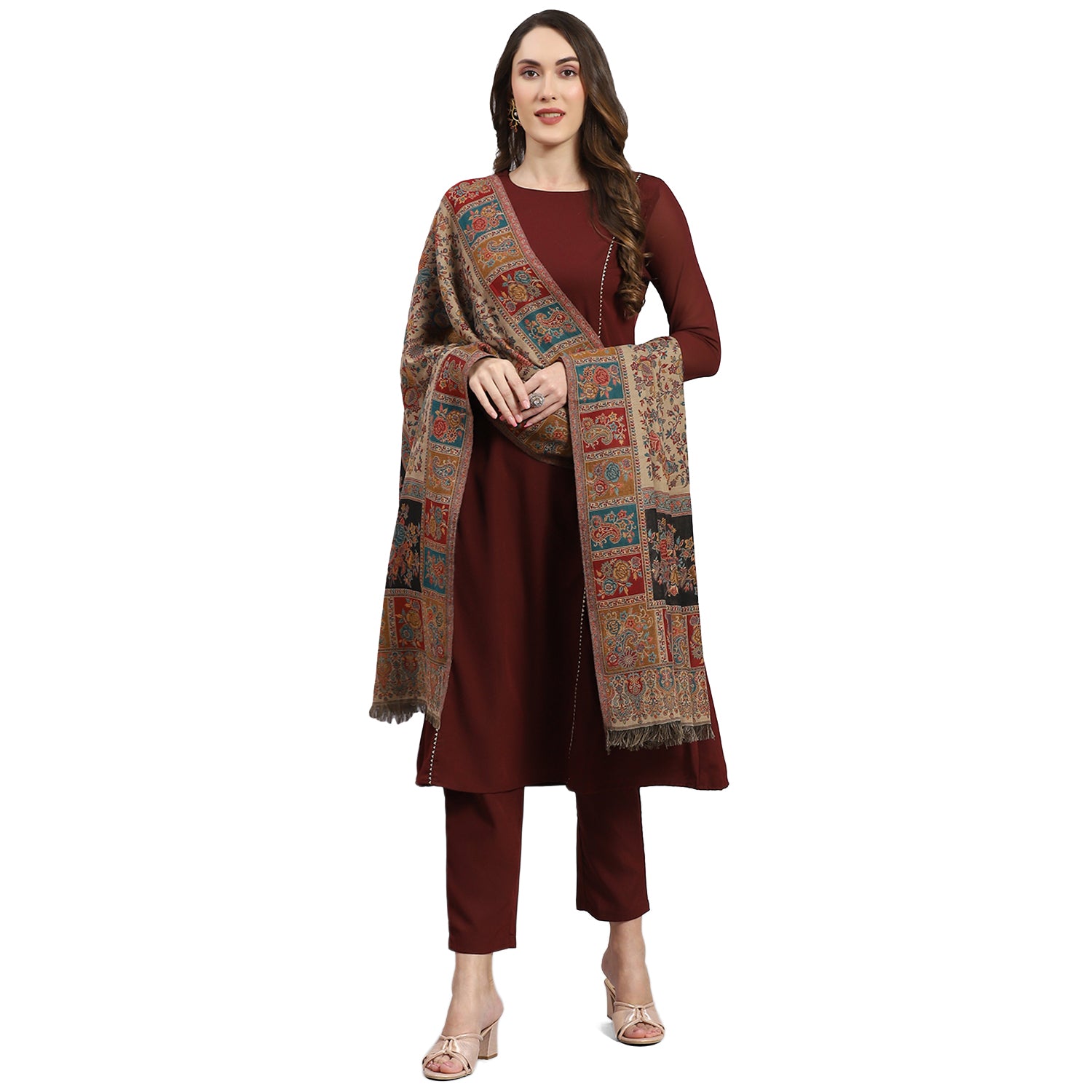 Women Beige Self Design Shawl