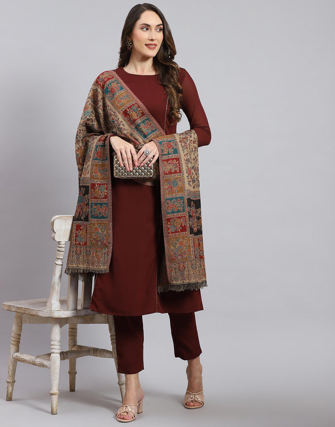 Women Beige Self Design Shawl