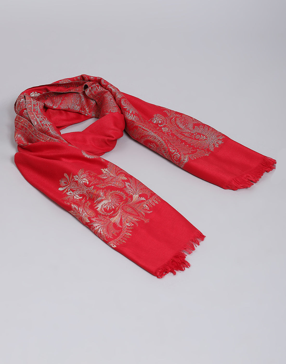 Women Red Self Design Shawl