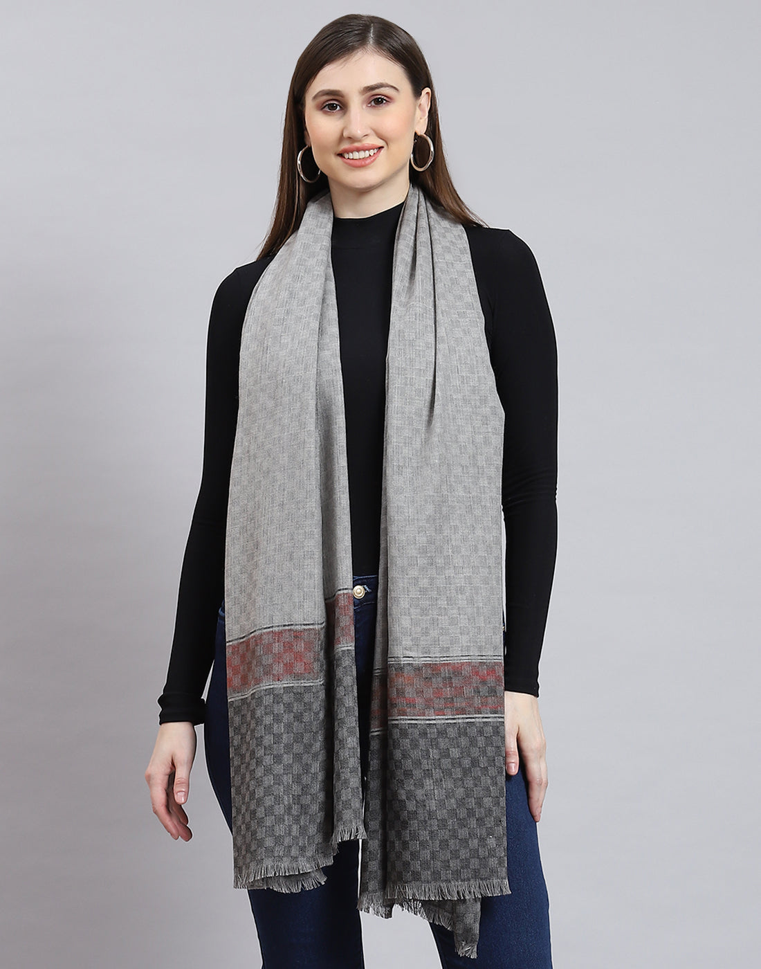 Women Grey Self Design Shawl