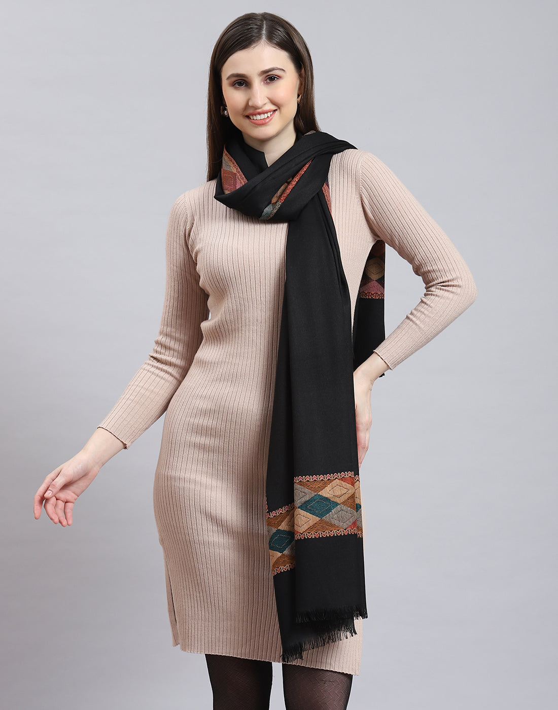 Women Black Self Design Shawl