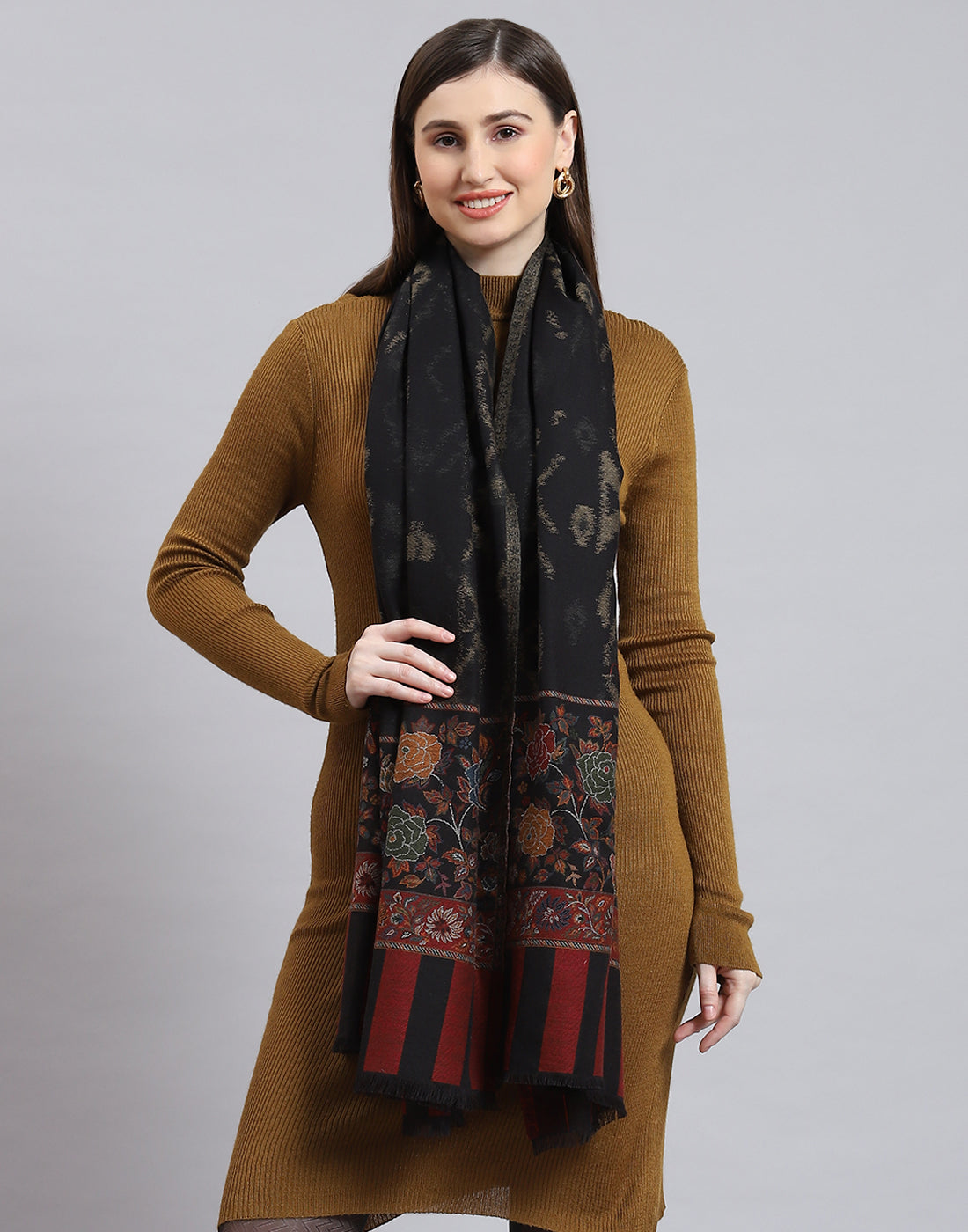 Women Black Self Design Shawl