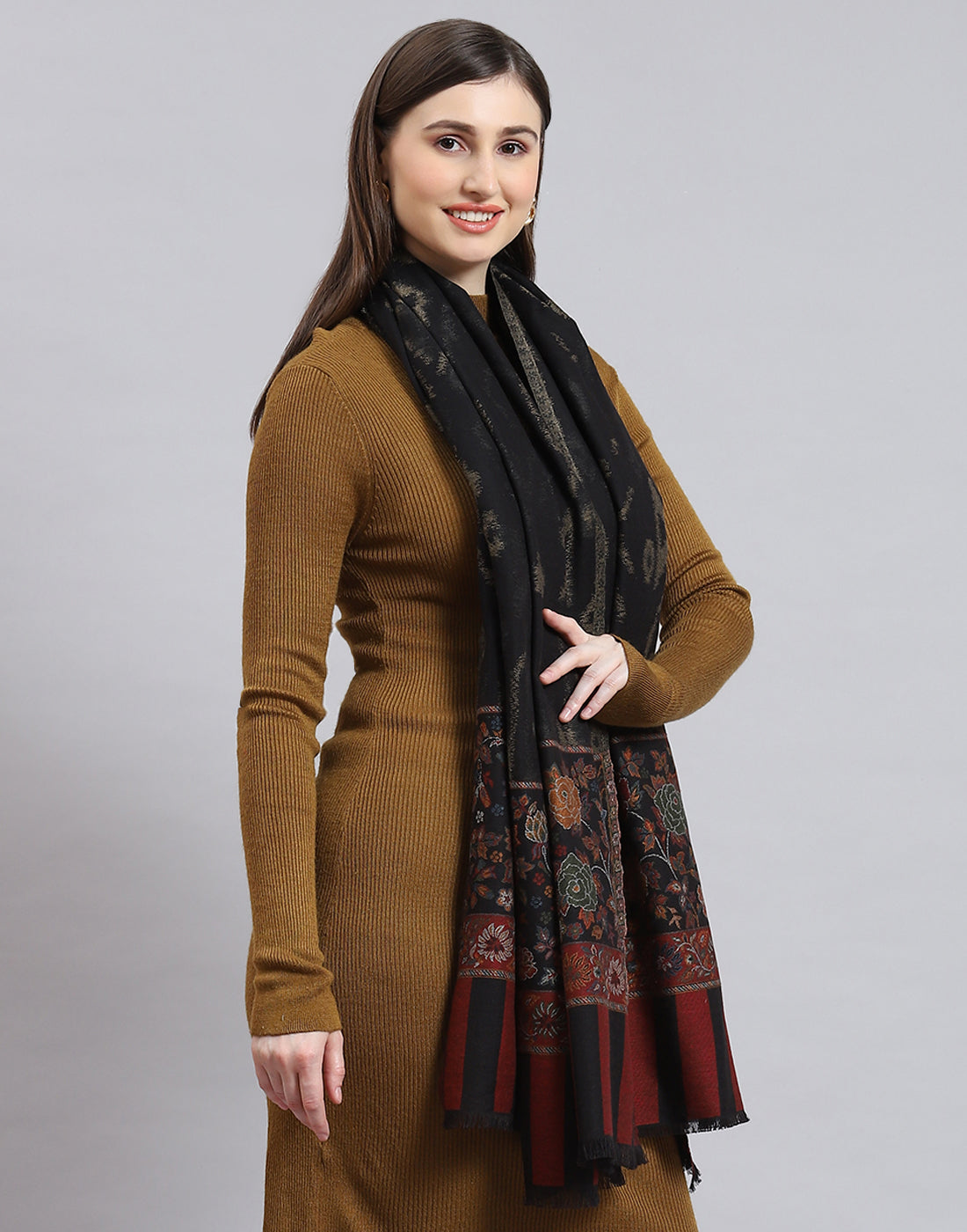 Women Black Self Design Shawl