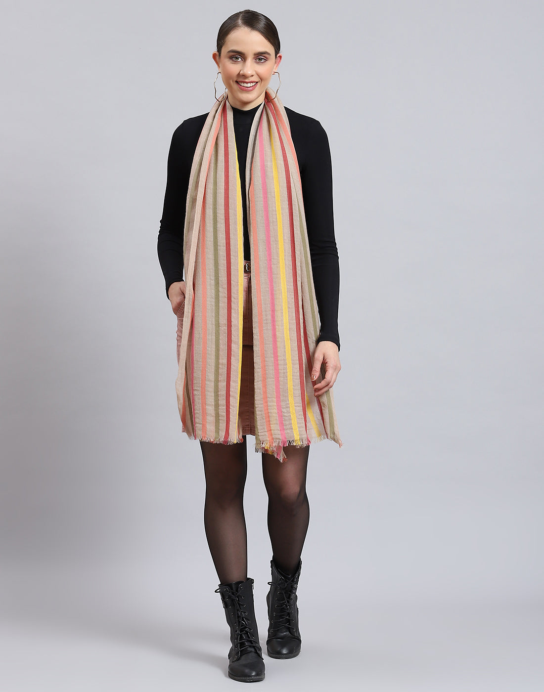 Women Beige Stripe Stole