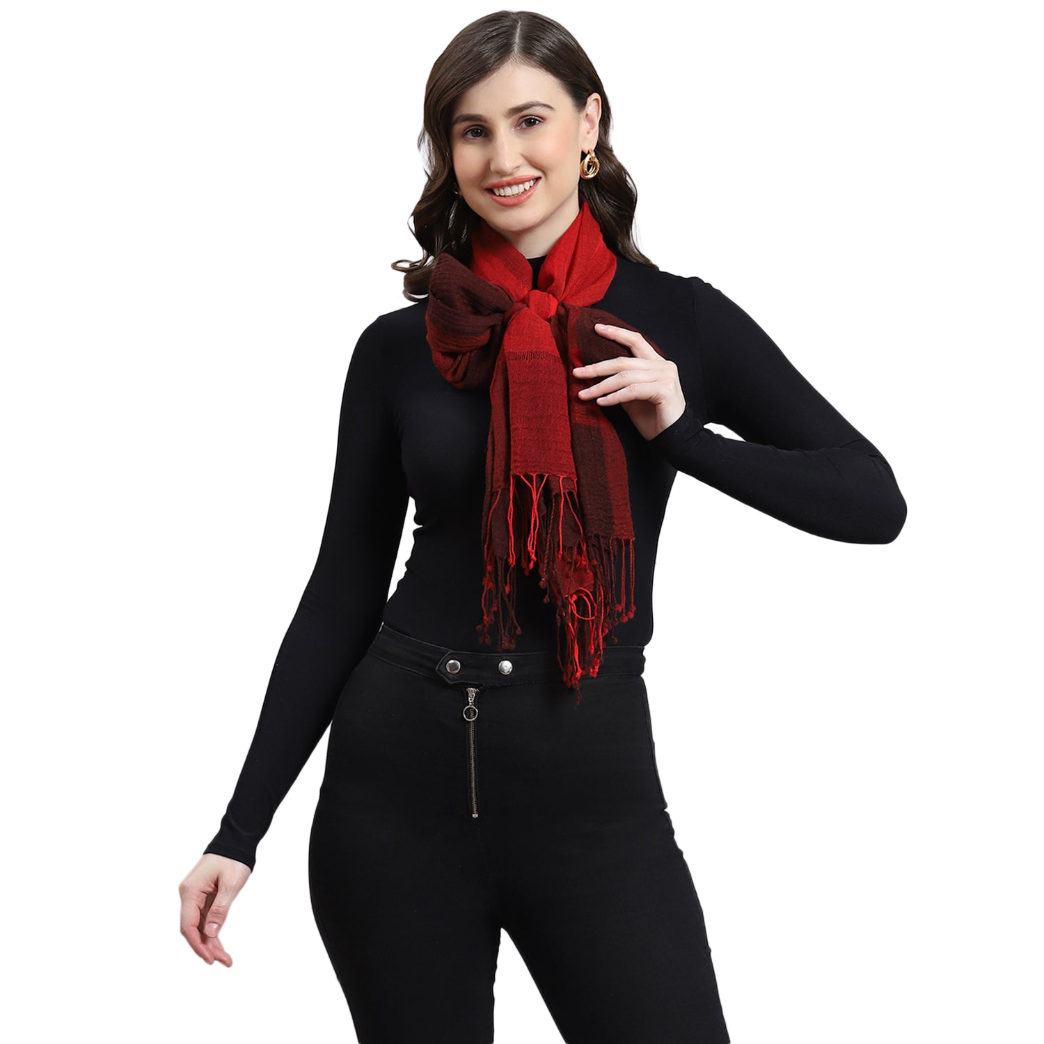 Women Red Self Design Stole