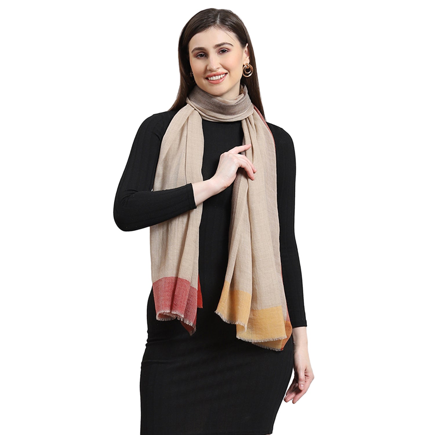 Women Beige Self Design Stole