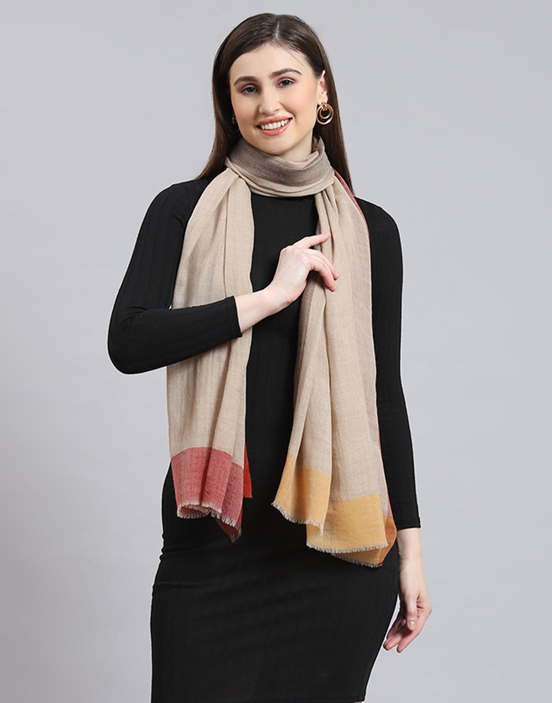 Women Beige Self Design Stole
