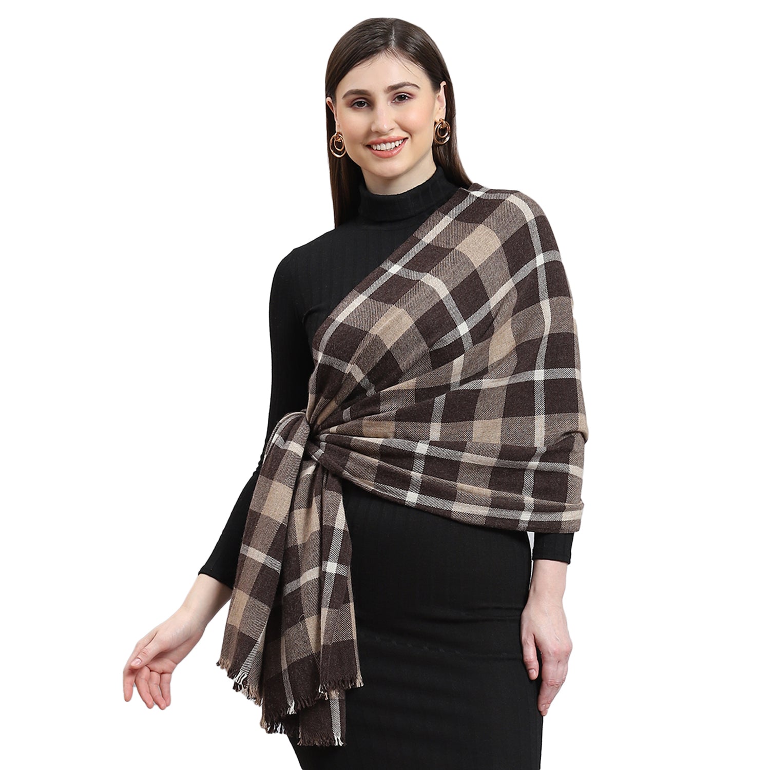 Women Brown Self Design Stole