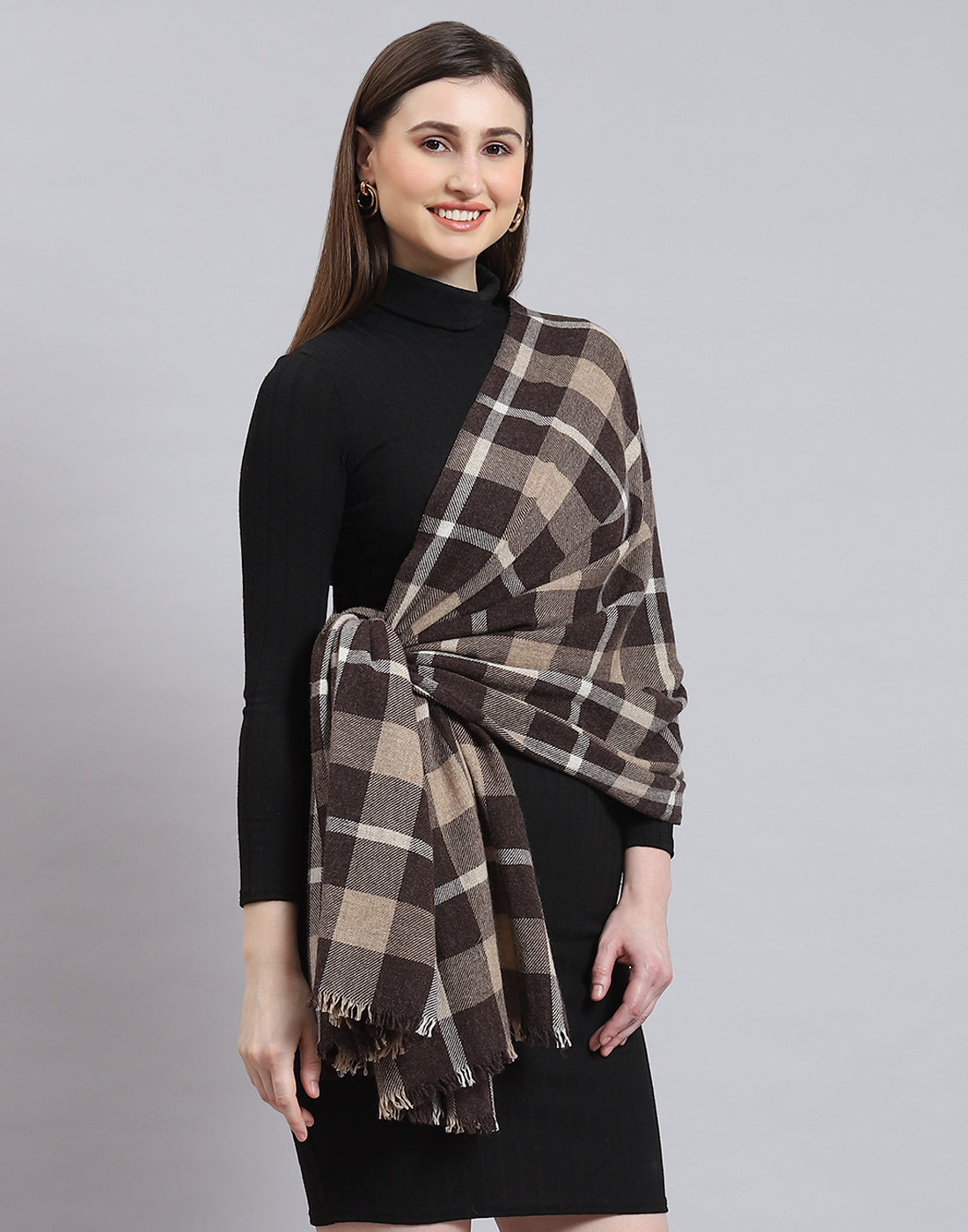 Women Brown Self Design Stole