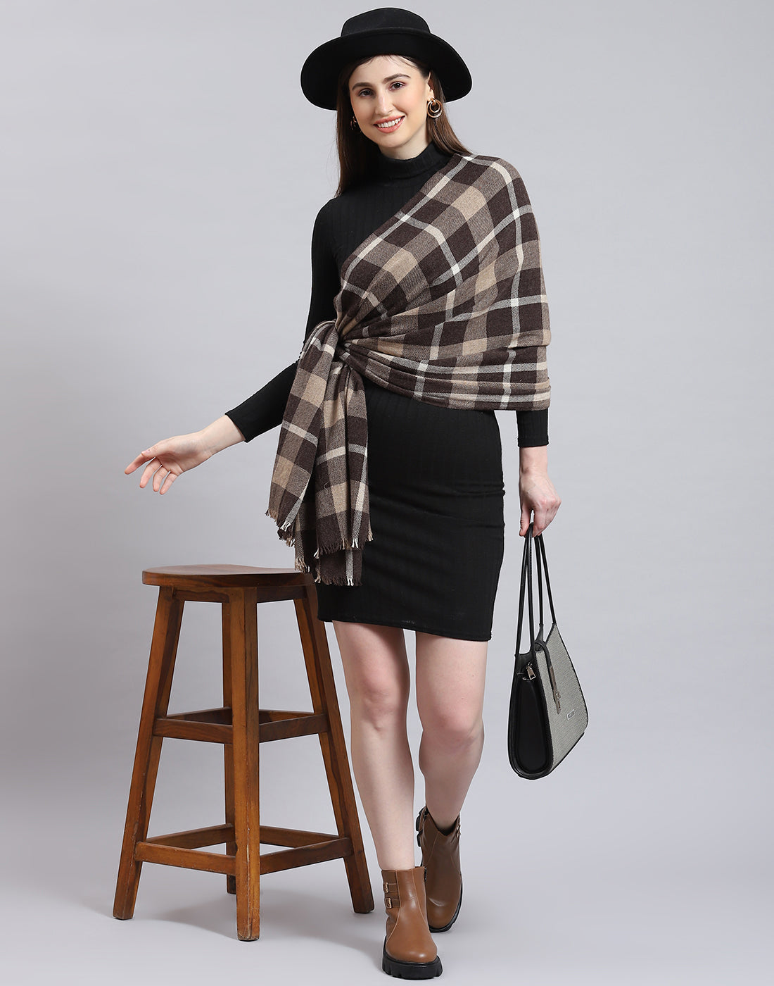 Women Brown Self Design Stole