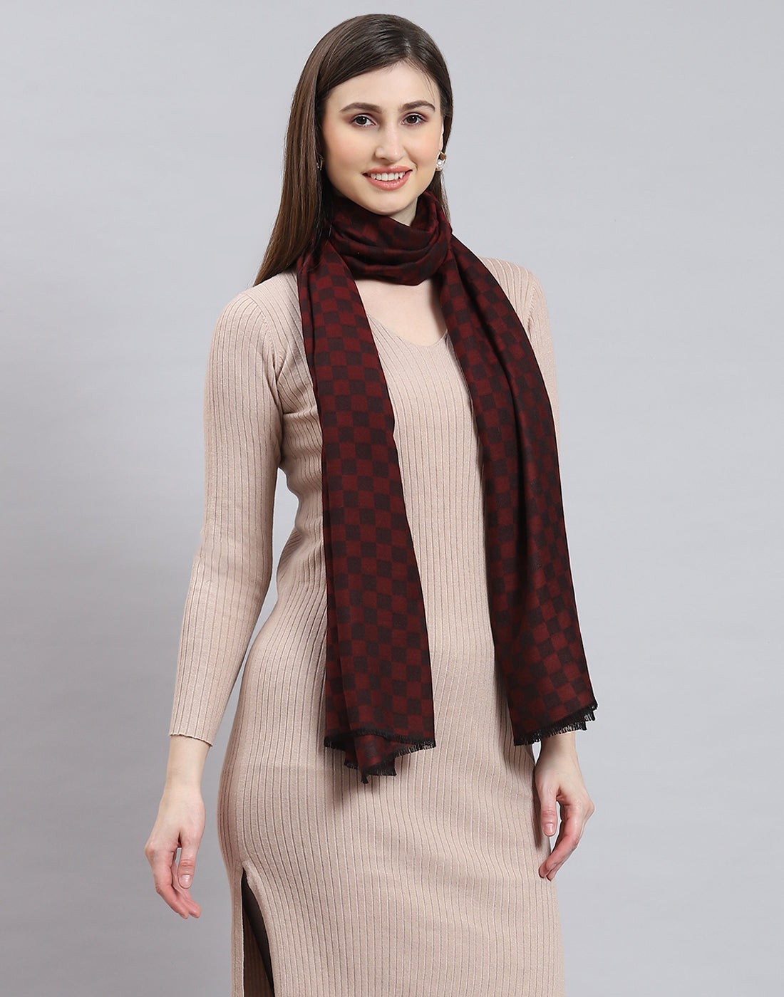 Women Maroon Self Design Stole