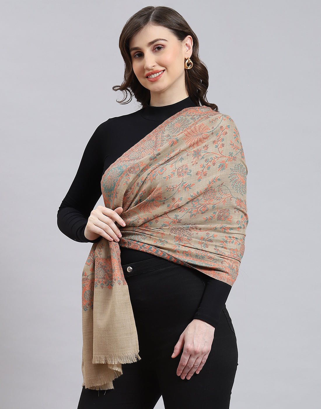 Women Brown Self Design Stole