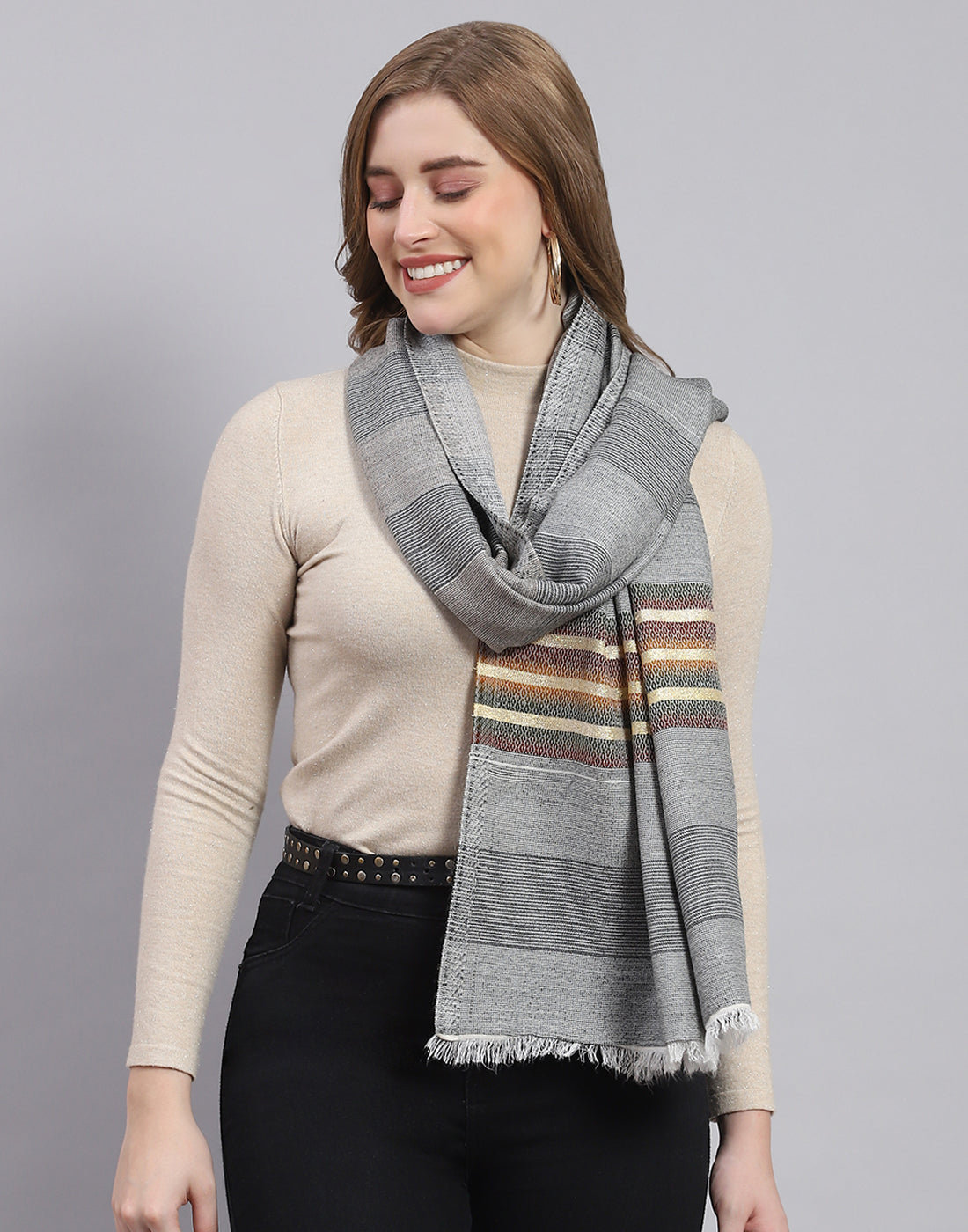 Women Grey Stripe Stole