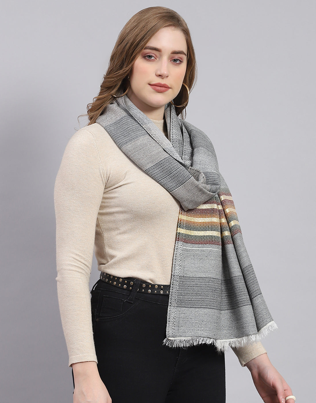 Women Grey Stripe Stole