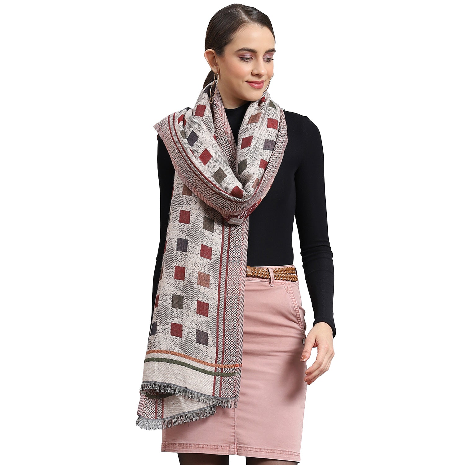 Women Beige Self Design Stole