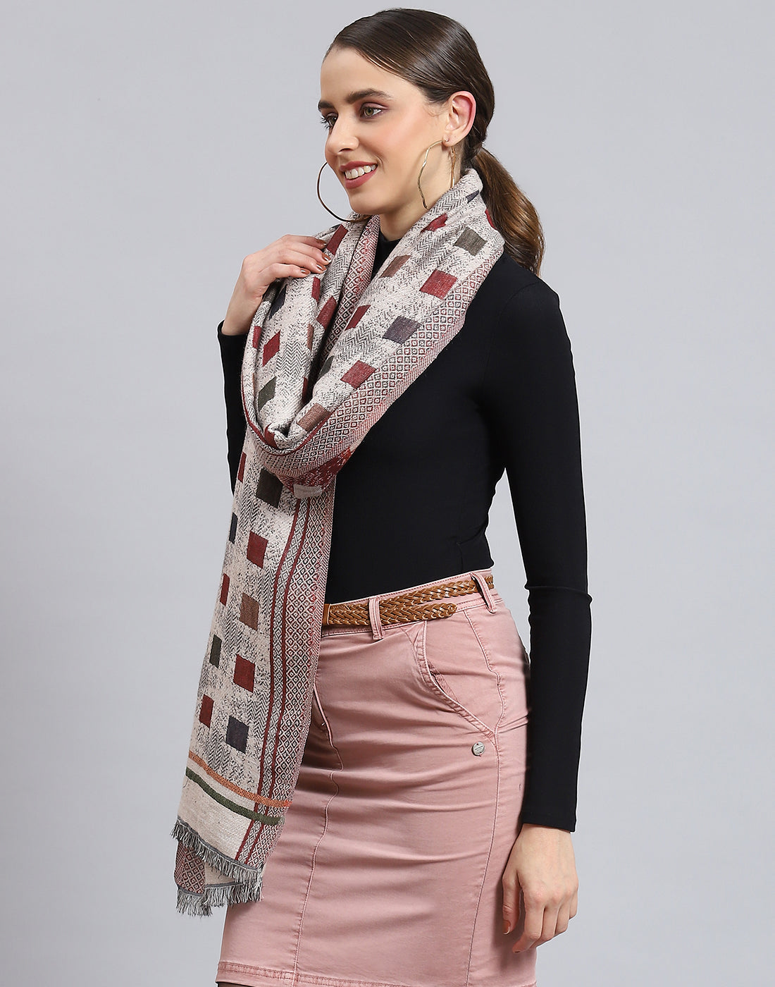 Women Beige Self Design Stole