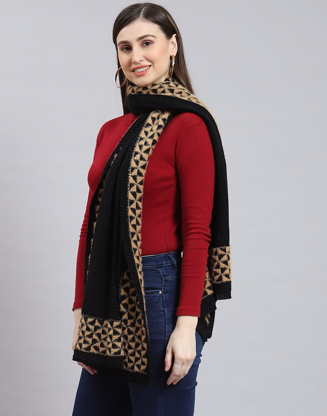 Women Black Self Design Stole