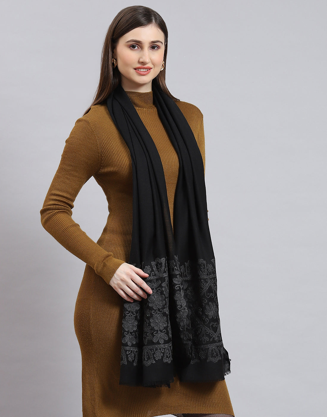 Women Black Self Design Stole