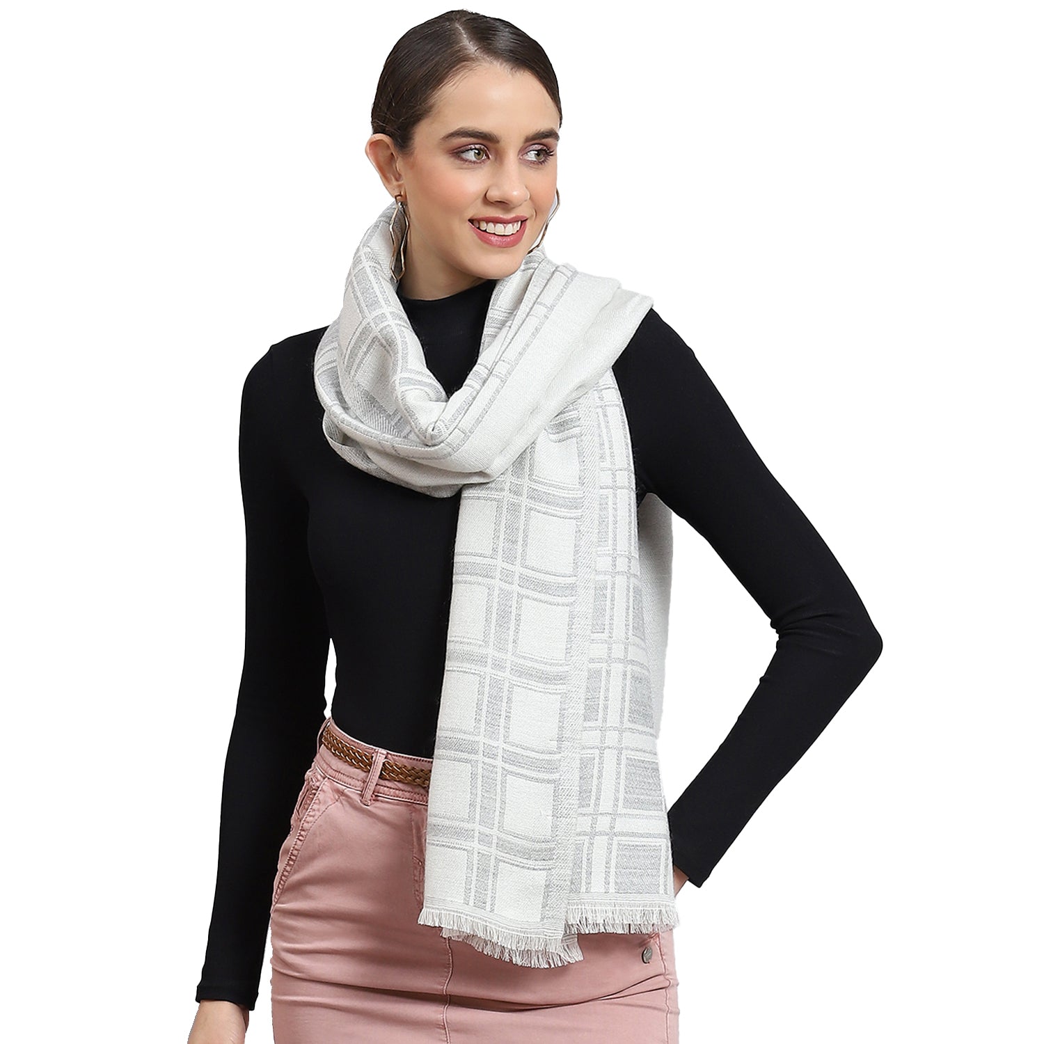 Women Off White Self Design Stole