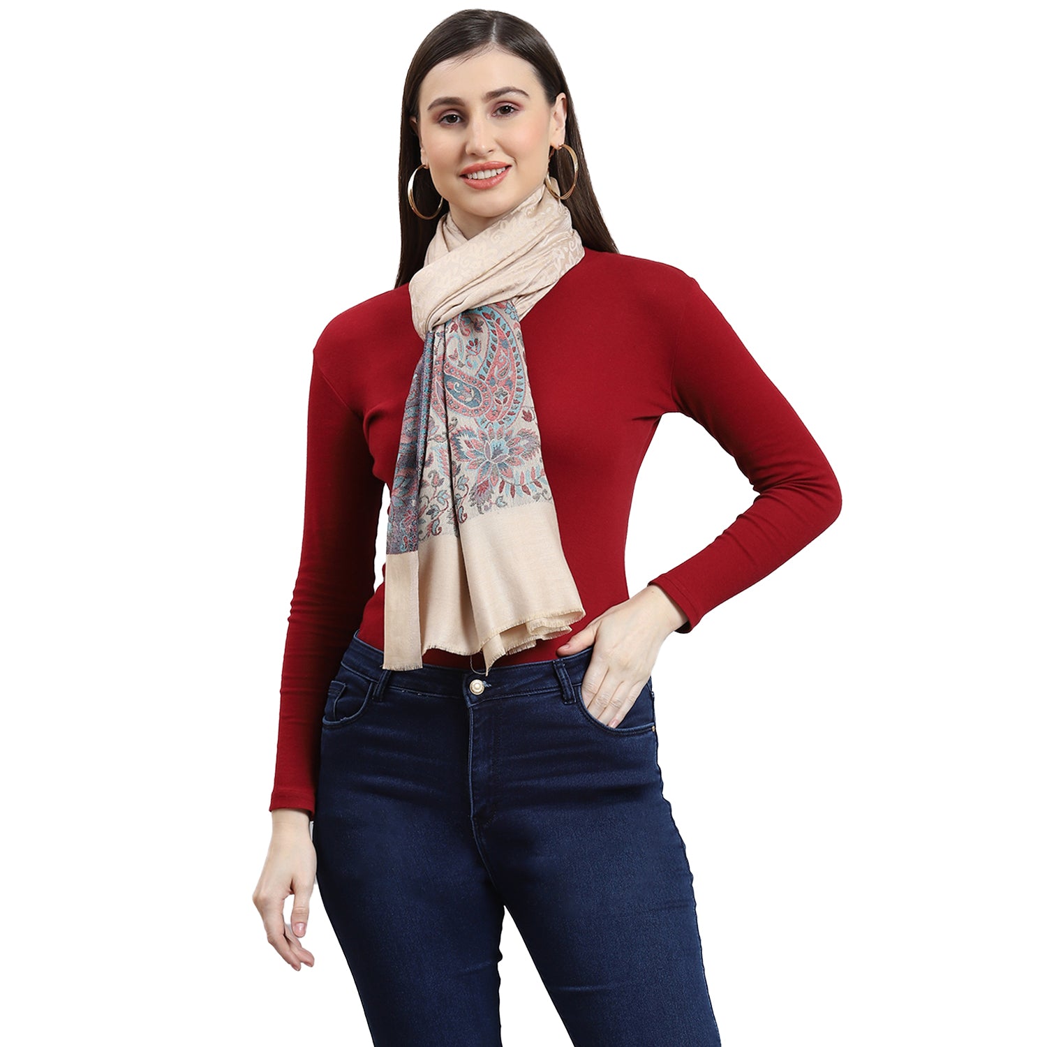 Women Beige Self Design Stole