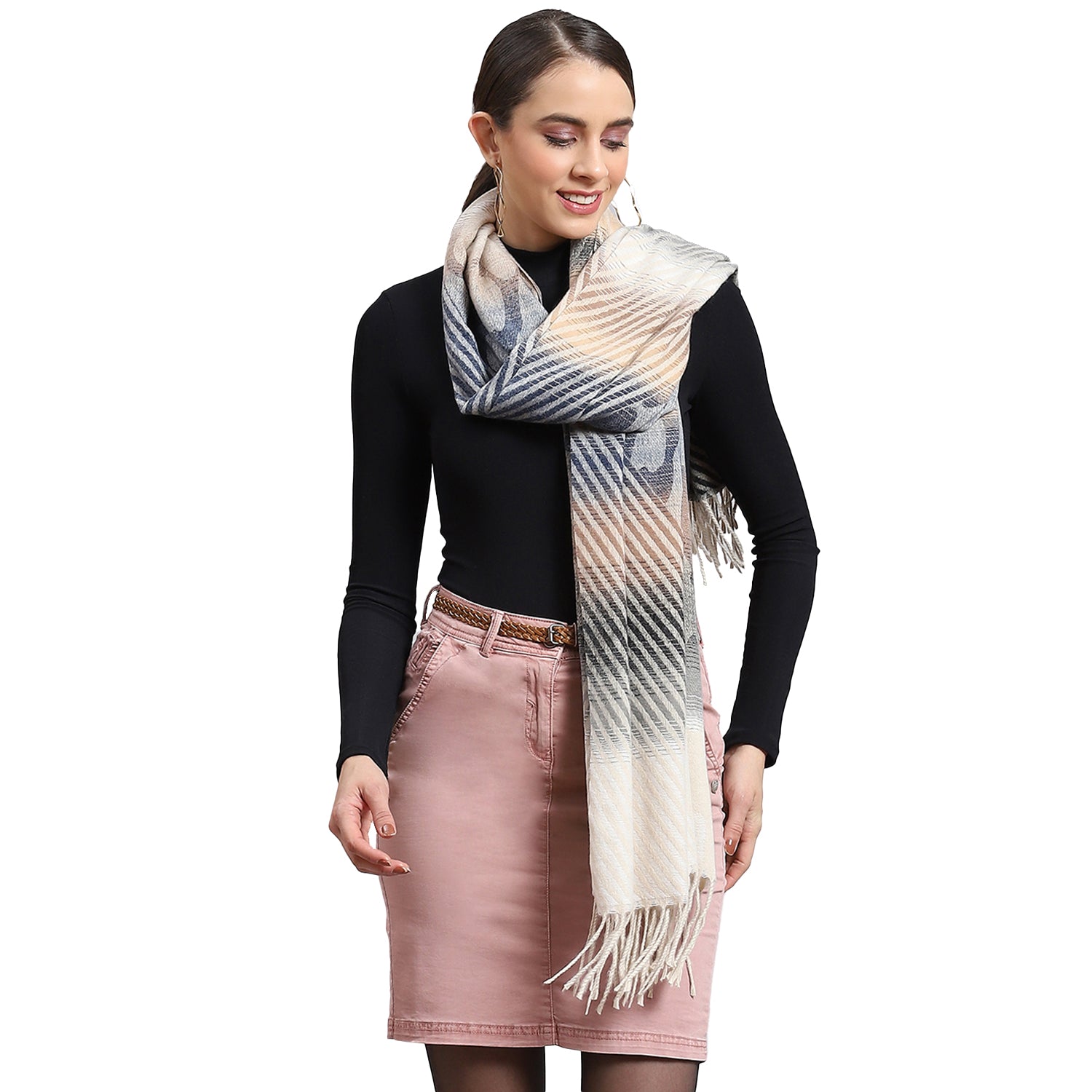 Women Grey Self Design Stole