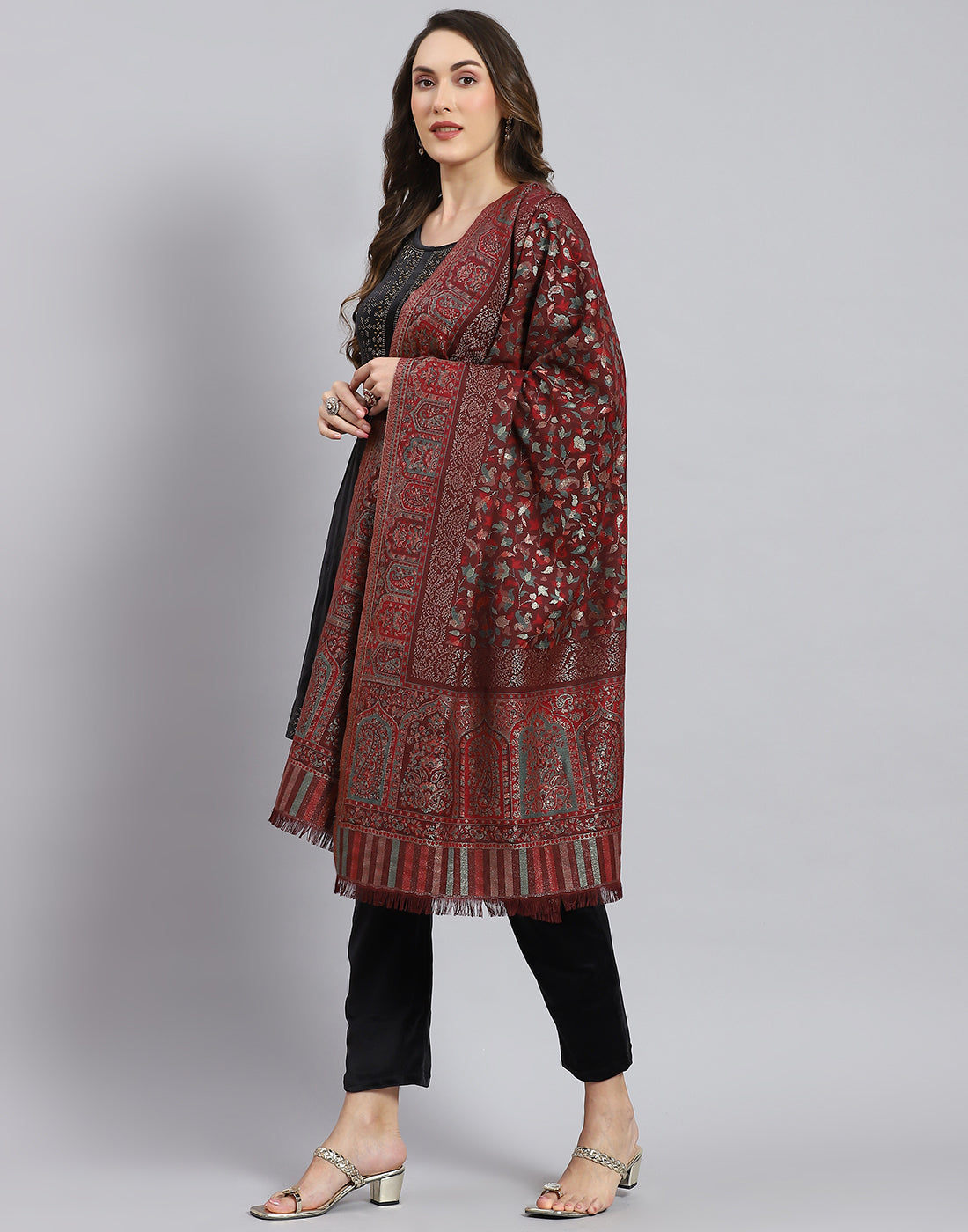 Women Maroon Self Design Stole