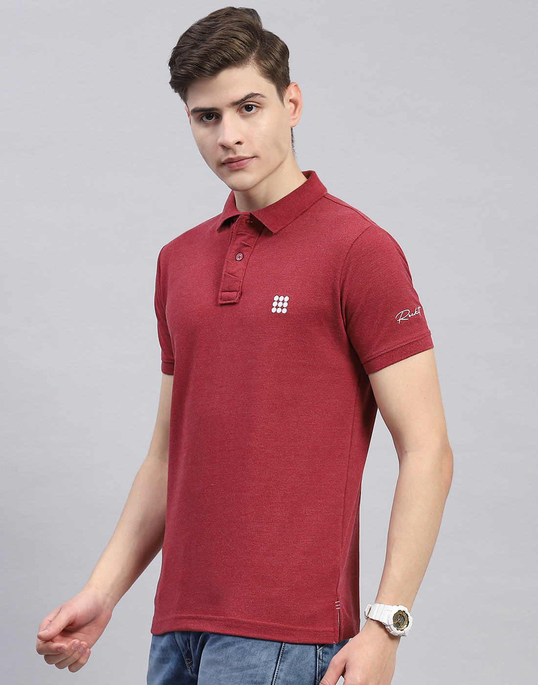 Rock.it Men Maroon Solid Polo Collar Half Sleeve T-Shirt