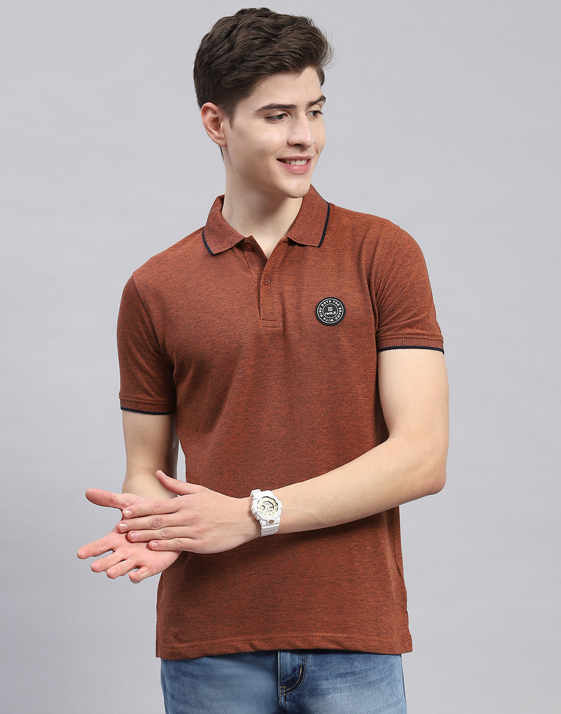 Rock.it Men Rust Solid Polo Collar Half Sleeve T-Shirt