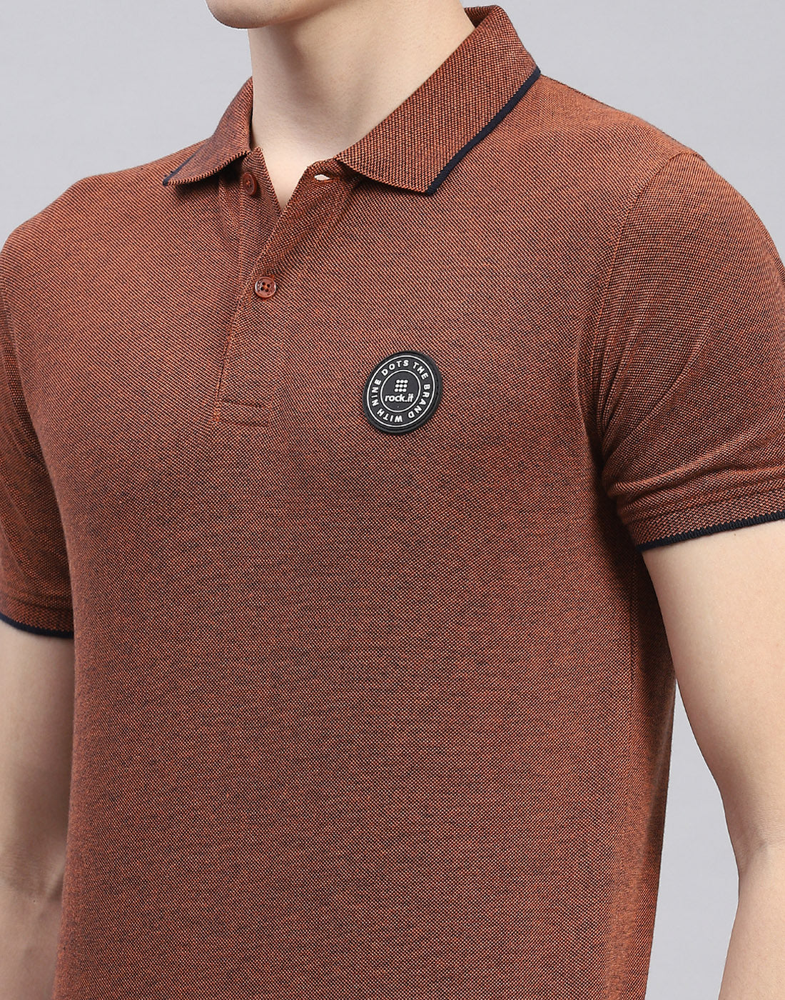 Rock.it Men Rust Solid Polo Collar Half Sleeve T-Shirt