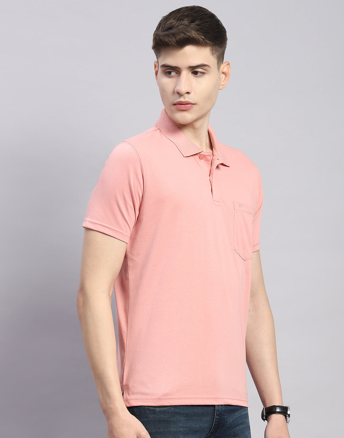 Men Pink Solid Polo Collar Half Sleeve T-Shirt