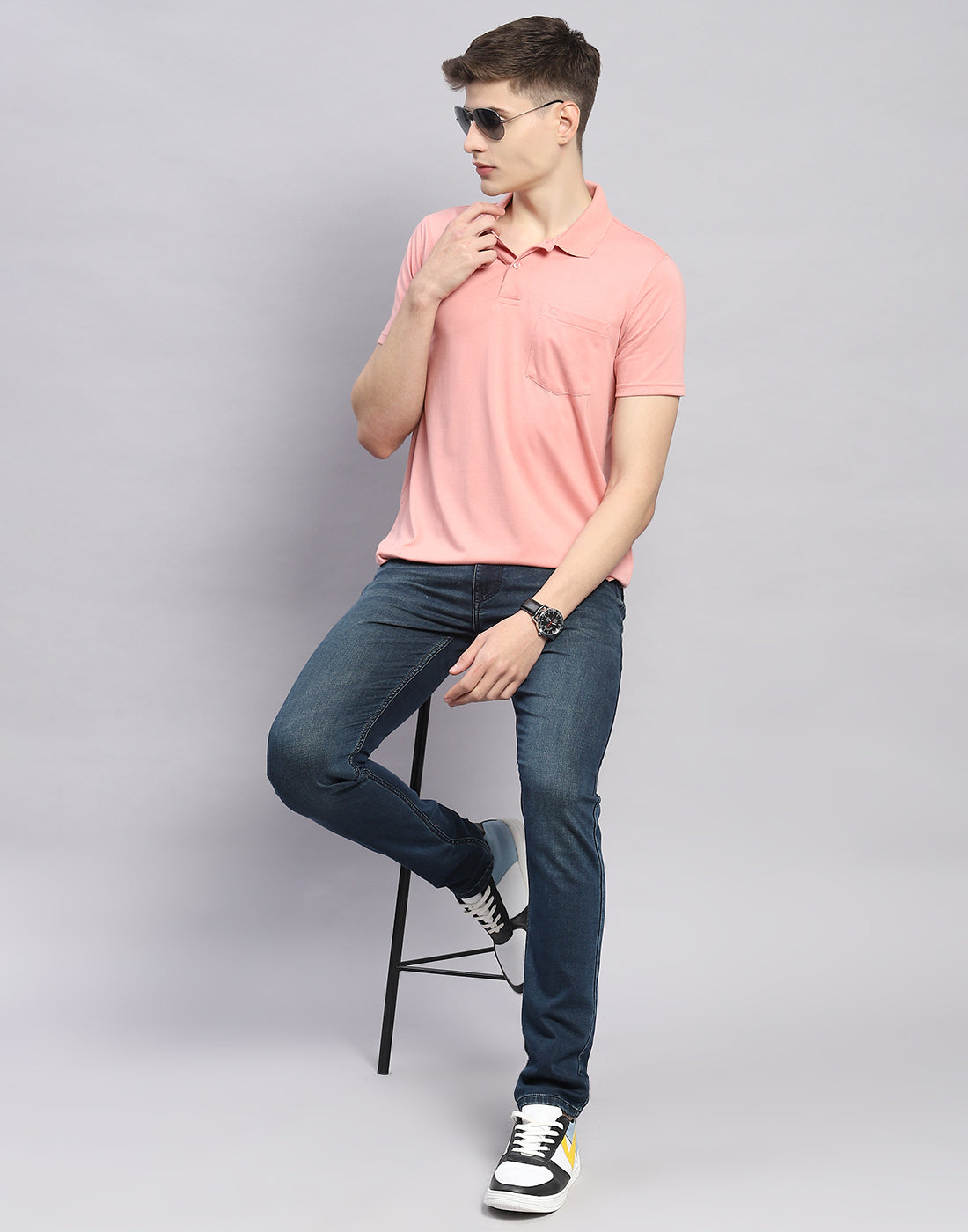 Men Pink Solid Polo Collar Half Sleeve T-Shirt