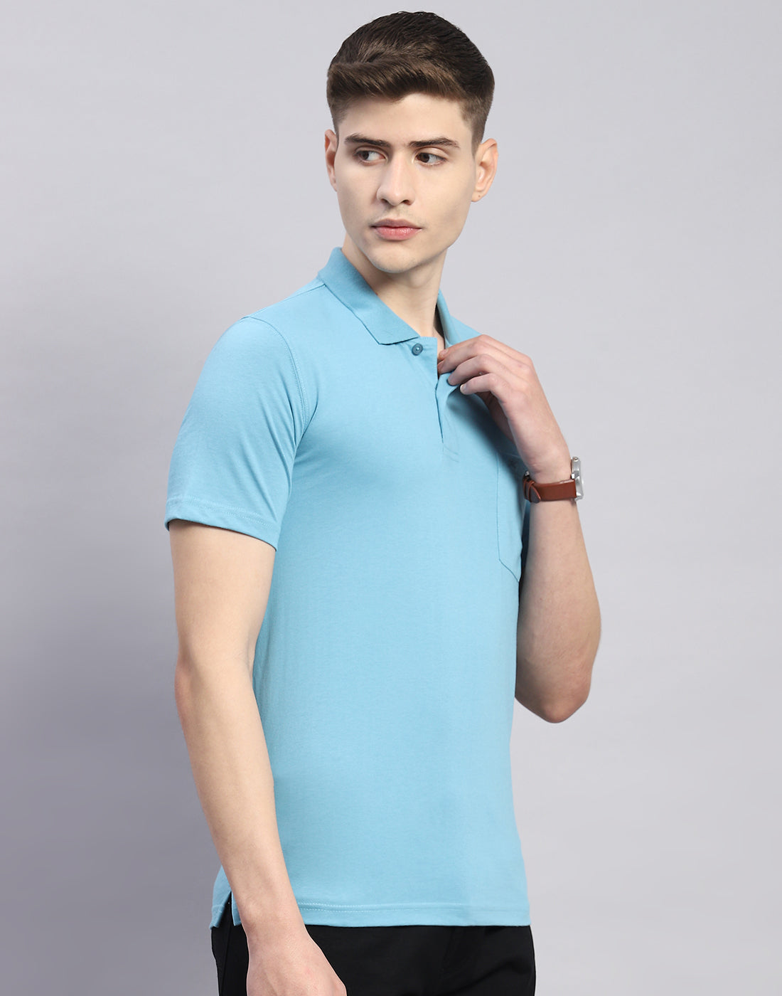 Men Blue Solid Polo Collar Half Sleeve T-Shirt