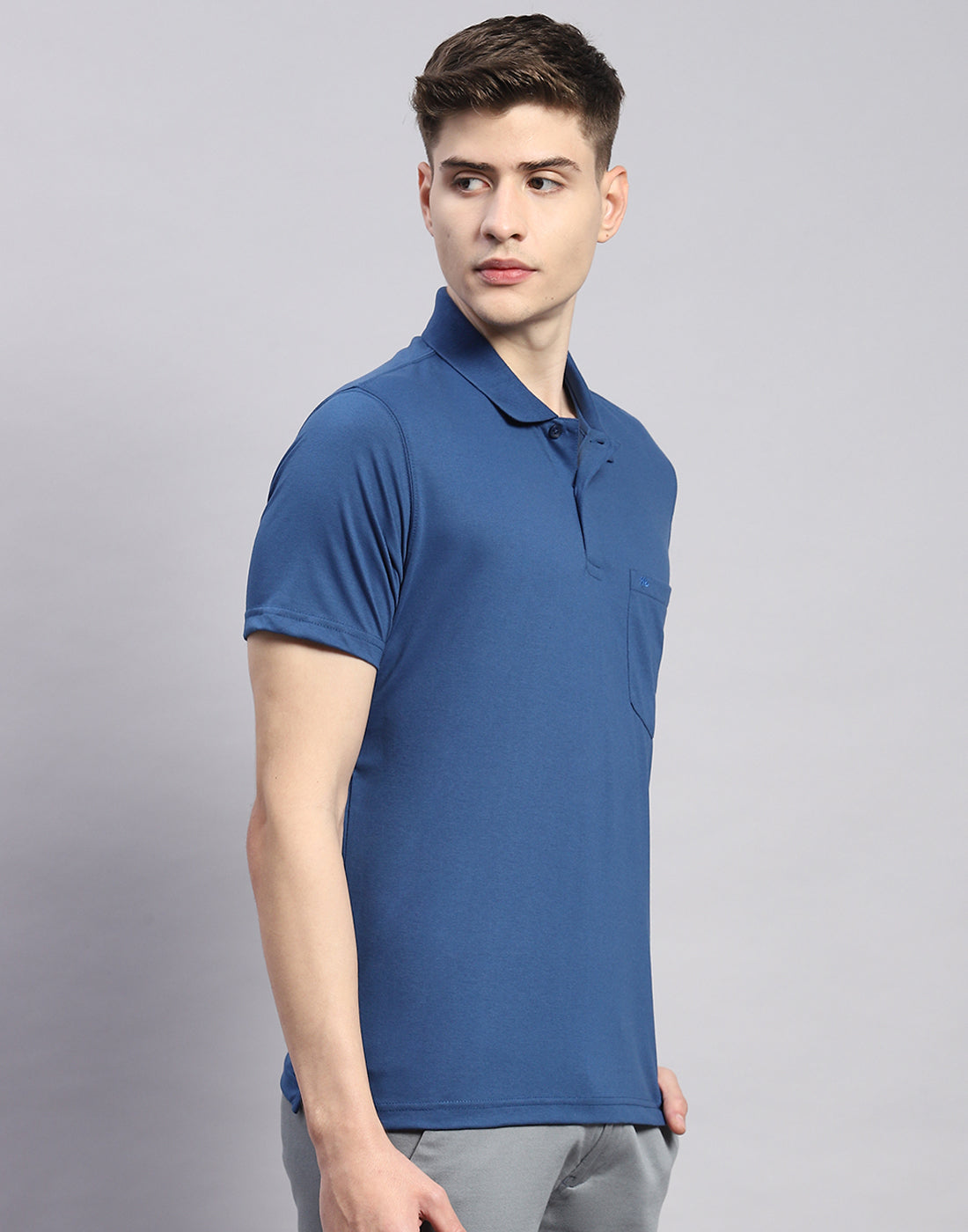 Men Navy Blue Solid Polo Collar Half Sleeve T-Shirt