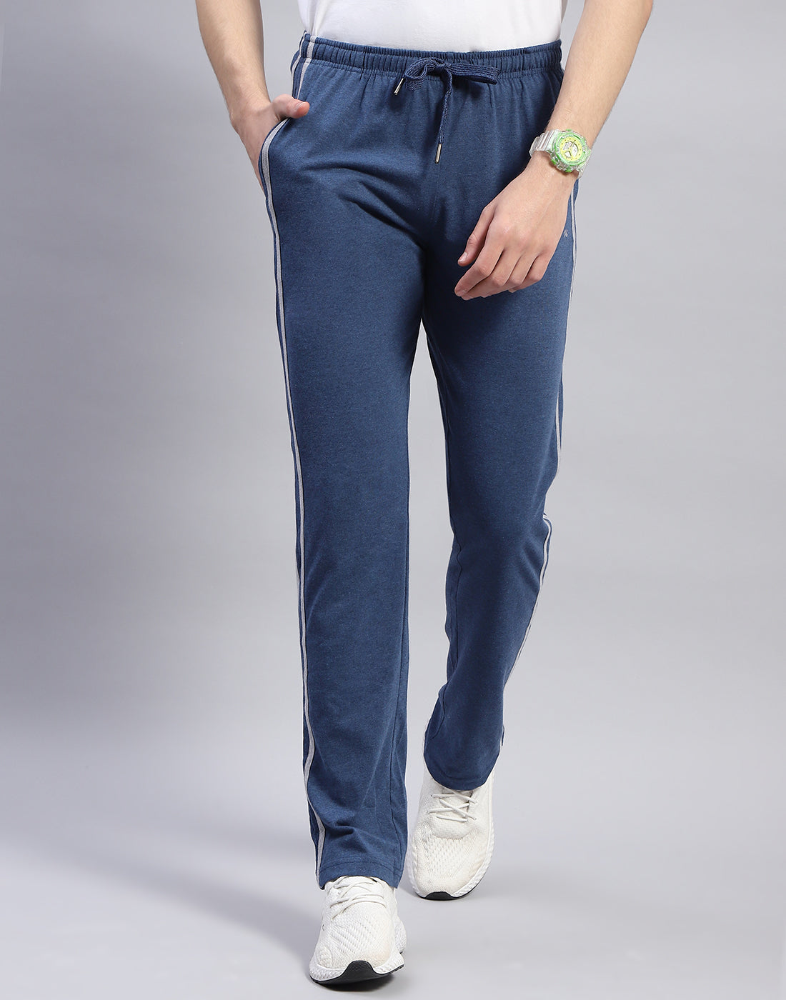 Men Navy Blue Solid Regular Fit Lower