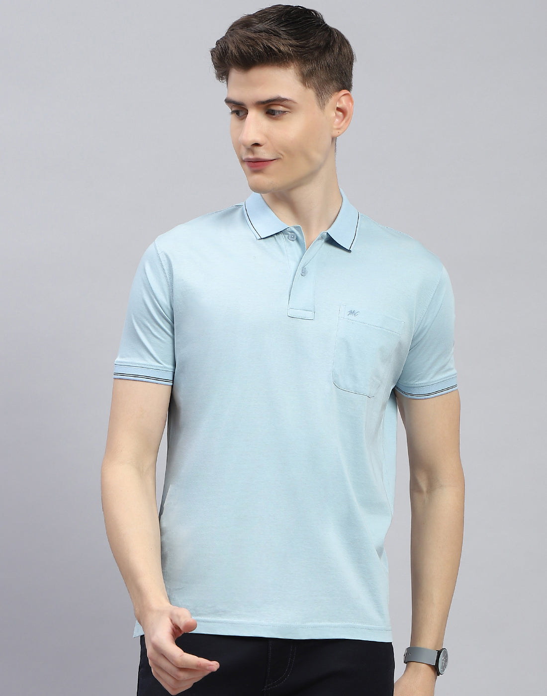 Men Blue Solid Polo Collar Half Sleeve T-Shirt