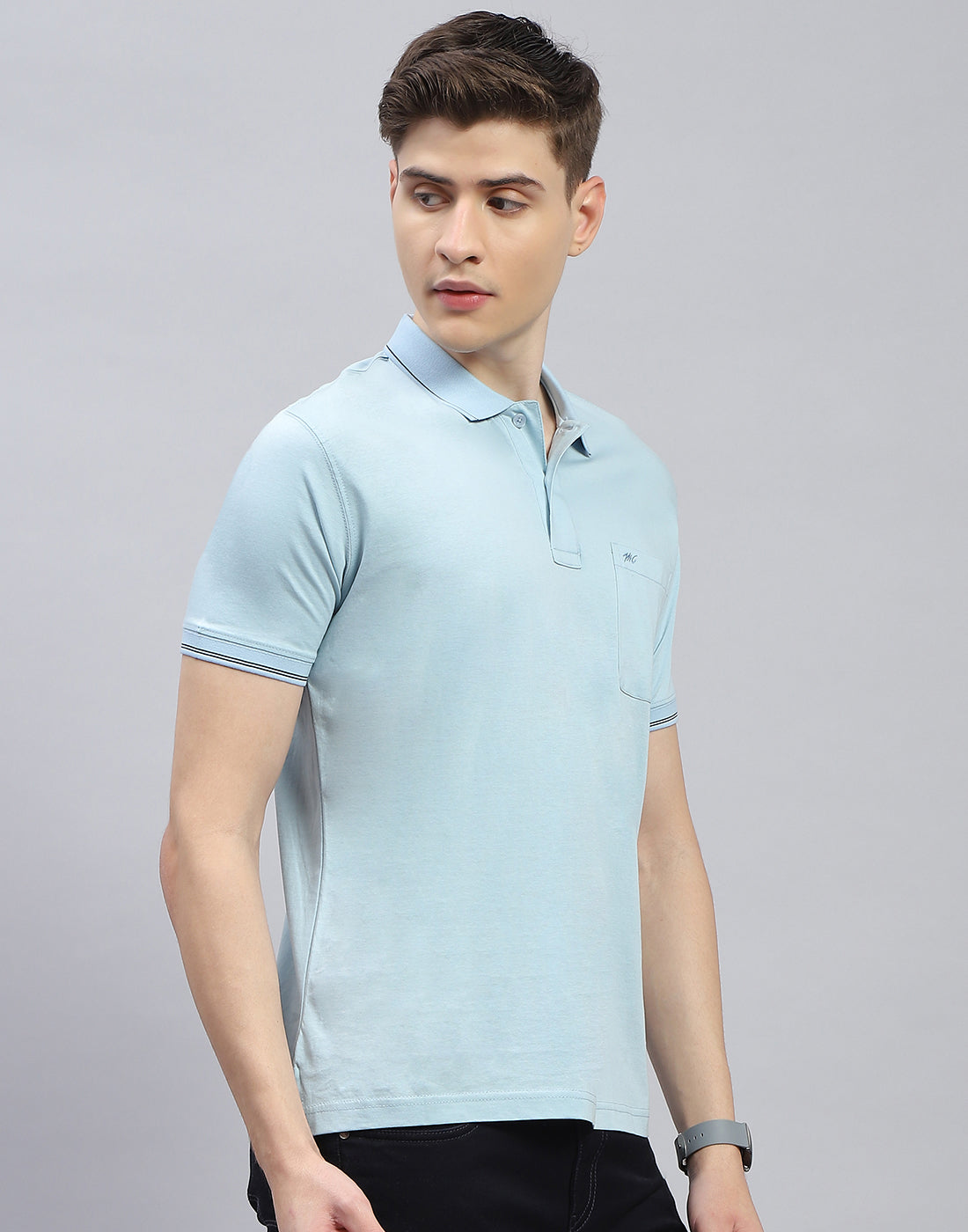 Men Blue Solid Polo Collar Half Sleeve T-Shirt