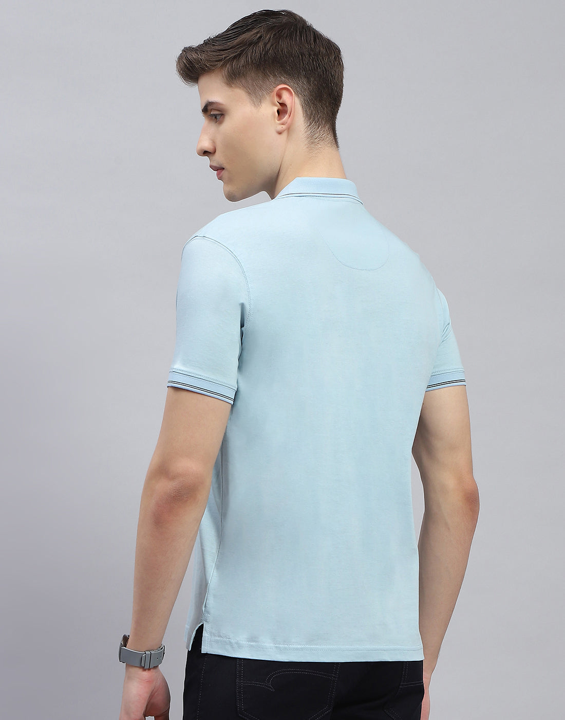 Men Blue Solid Polo Collar Half Sleeve T-Shirt