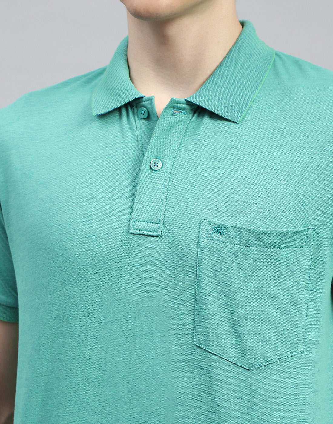 Men Turquoise Blue Solid Polo Collar Half Sleeve T-Shirt