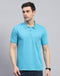 Men Blue Solid Polo Collar Half Sleeve T-Shirt