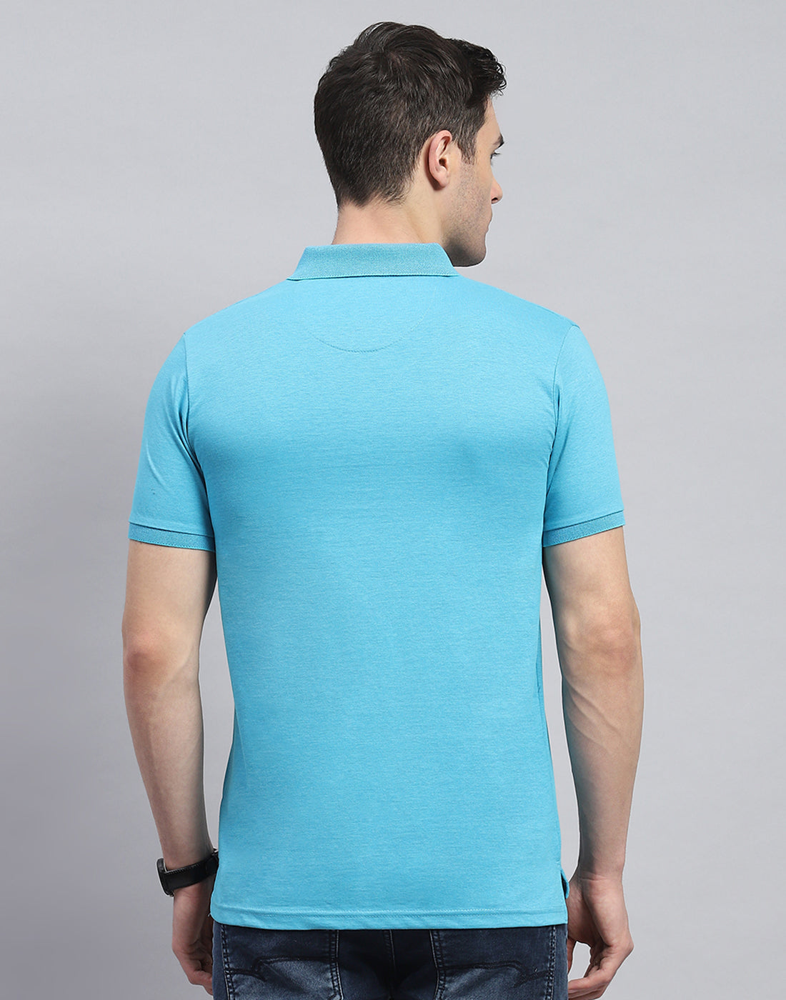 Men Blue Solid Polo Collar Half Sleeve T-Shirt