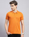 Men Orange Solid Polo Collar Half Sleeve T-Shirt