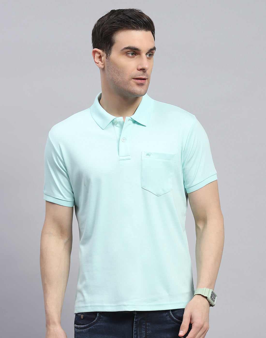 Men Blue Solid Polo Collar Half Sleeve T-Shirt