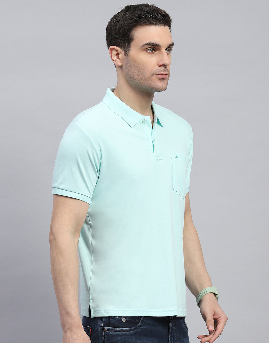 Men Blue Solid Polo Collar Half Sleeve T-Shirt