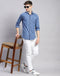 Men Blue Stripe Collar Full Sleeve Shirt
