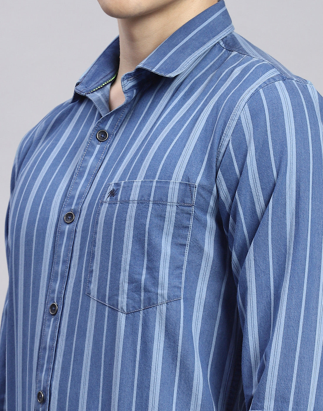 Men Blue Stripe Collar Full Sleeve Shirt