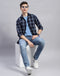 Men Navy Blue Check Collar Full Sleeve Shirt
