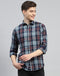 Men Grey Check Collar Full Sleeve Shirt